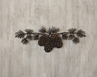 Pine Branch Metal Wall Art, Cabin Decor, Mountain Lodge Decor, Pine Cone Metal Wall Art, Cabin Accent Decor