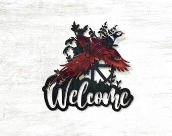 Ringneck Pheasant Metal Welcome Sign, Bird Hunter Wall Art