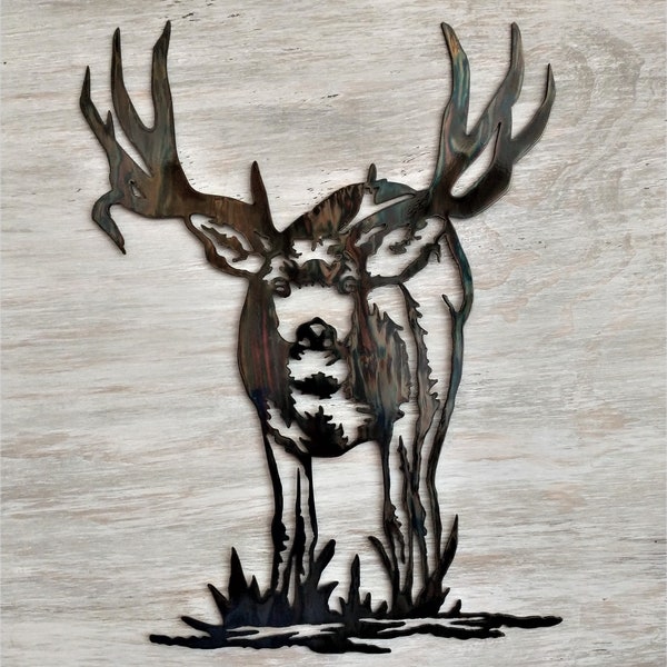 Mule Deer Metal Wall Art, Deer Wall Decor, Nature Lover Gift, Cabin Decor, Gift for Hunter, Lodge Wall Art, Man Cave Decor
