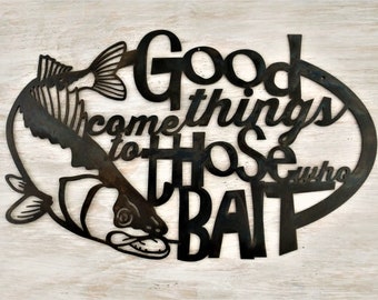 Walleye Fishing Metal Sign: Lake Lodge Man Cave Decor