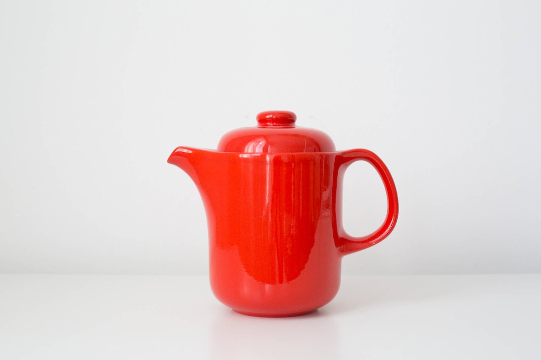 Red Vintage Ceramic Teapot Water Jug Enamelled Glazed Etsy