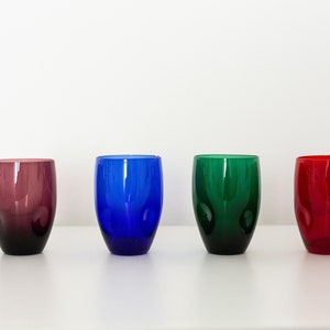 Vintage Set aus 4 bunten Kristallgläsern (Meisenthal-Stil)