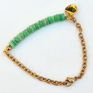 Chrysoprase stone bracelet and gold stainless steel chain