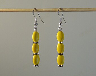 Yellow howlite and silver soutache earrings