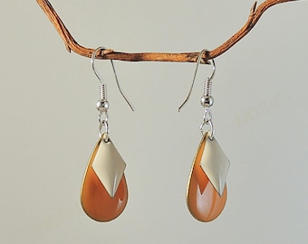 Boucles d'oreilles sequins émaillés mandarine/blanc et métal argenté