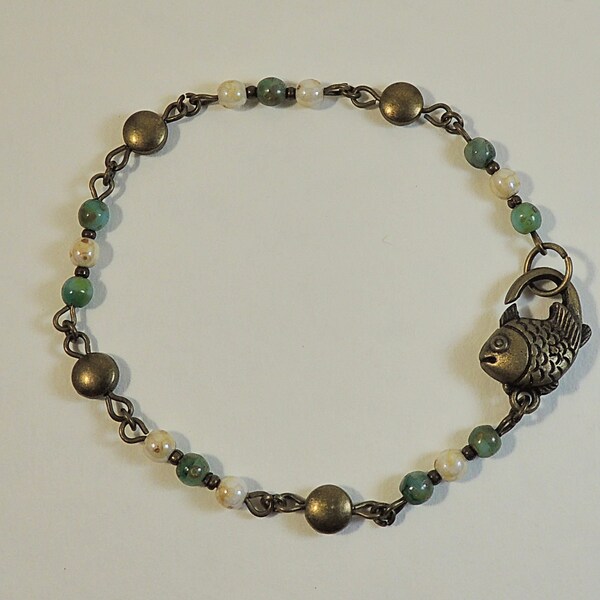 Bracelet perles de verre Tchèque et Perles métal bronze