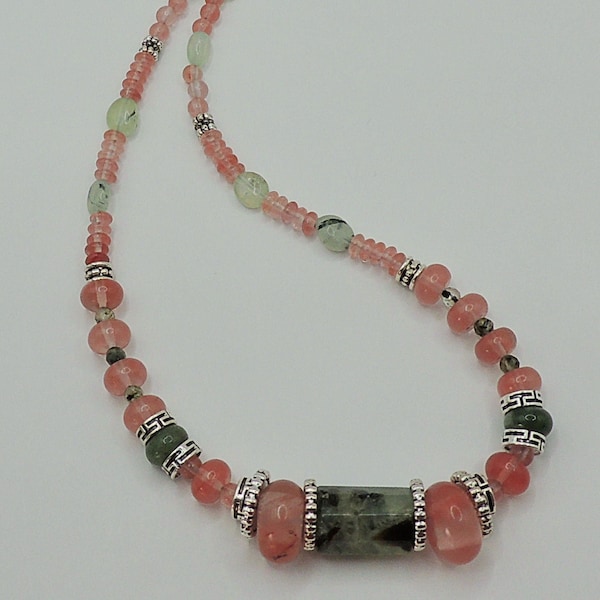 Collier perles en prehnite et jaspe watermelon