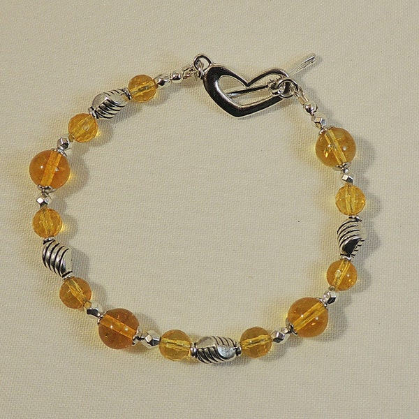 Bracelet perles en citrine et perles losanges en métal argenté