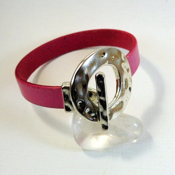 Bracelet en cuir plat rose