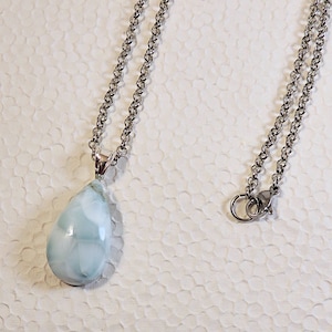 Long necklace necklace with larimar stone pendant and platinum chain