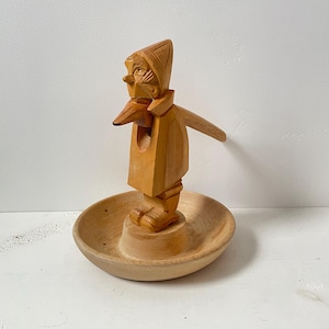 Wood Carved Nutcracker, Vintage Gnome Nut Cracker with Bowl, German Erzgebirge DDR, Dwarf Figurine