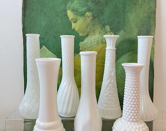 Vintage Milk Glass Bud Vase: Hoosier Glass, Shabby Chic Farmhouse Decor