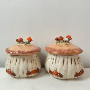 Vintage Mushroom Canisters: Hand-Painted Ceramic Kitchen Storage Jars
