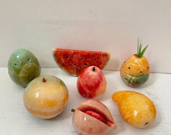 Vintage Alabaster Stone Fruit, Italian Carved