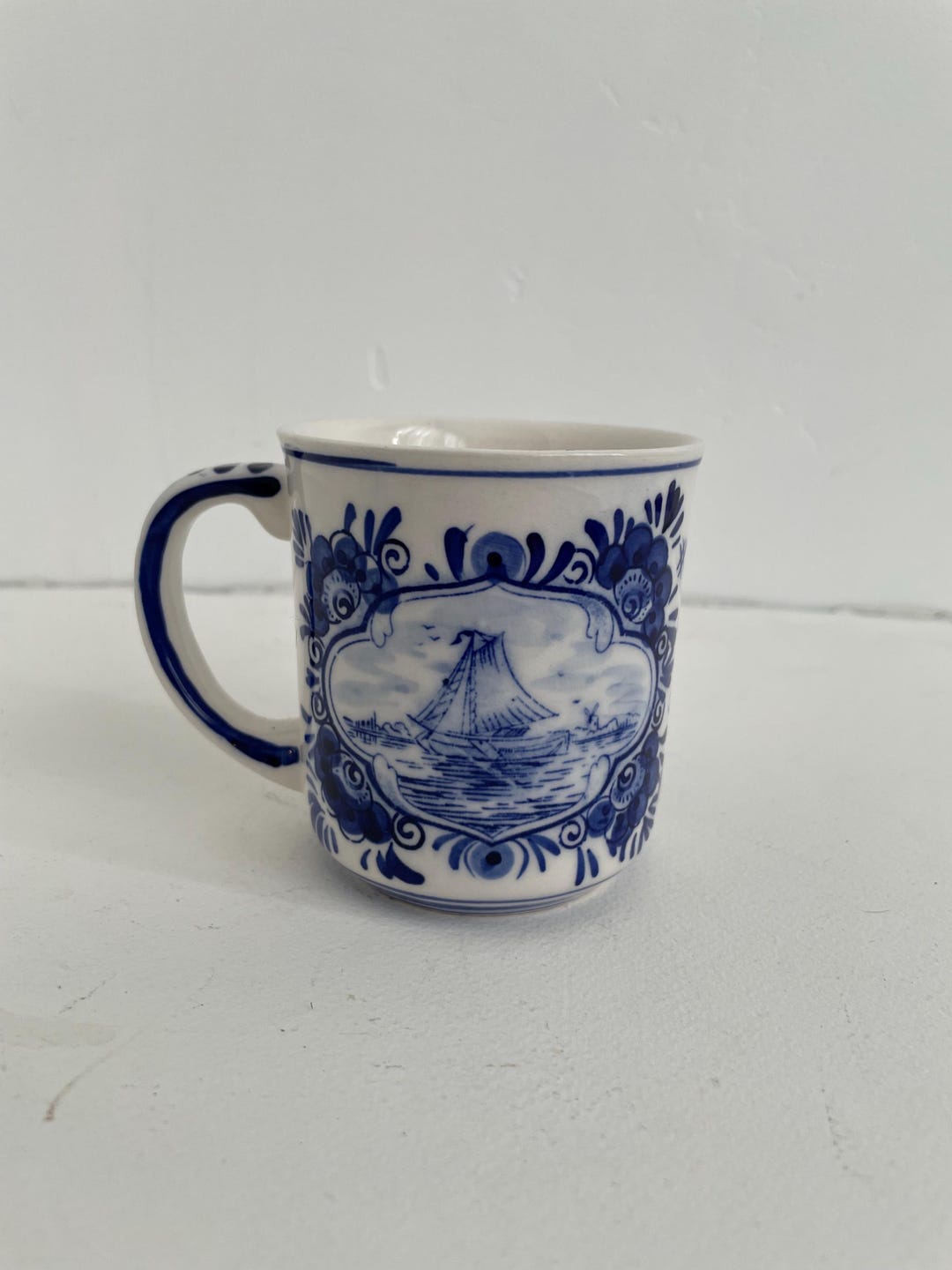 Delft Blue Mug, Vintage Dutch Holland Blue and White Dribkware, Ship ...