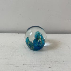 Art Glass Paperweight, Vintage Collectible Glass Decor, Ocean Sea Waves
