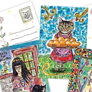Postales variadas de mascotas, gato, perro, jalá, bagels y momentos de cafetería, impresiones artísticas originales, gatos atigrados, labradores y esmoquin, regalo divertido