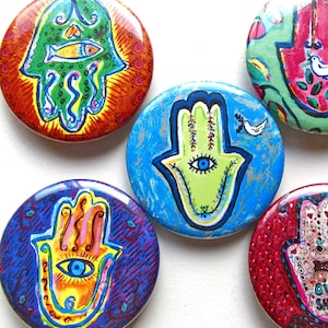 Hamsa Hand Fridge Magnet Set, Jewish Gifts, Peace Dove, Shalom,peace button set ,Jewish Art, Chamsa, Trendy Judaica Art, Amulet, Evil Eye