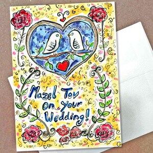 Hand-painted Mazel Tov wedding card, Original art, Peace Doves, Special greeting card that can be framed, Original Painting, Happy Judaica
