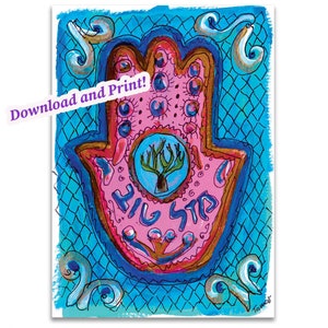 Carte Mazel Tov imprimable : main de Hamsa, arbre de vie (téléchargement numérique)