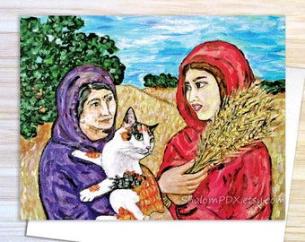 Ruth and Naomi, Note Cards, Sisterhood Gift, Feminine Biblical Story, Painting, Where You Go I Will Go, Shavuot Holiday, Love and Friendship