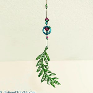 Olive Branch Mobile, Double Sided Painted, Peace Shalom Themed Art, Peace Ornament, Original Painting Wood, Judaica Art, Shalom Decoration