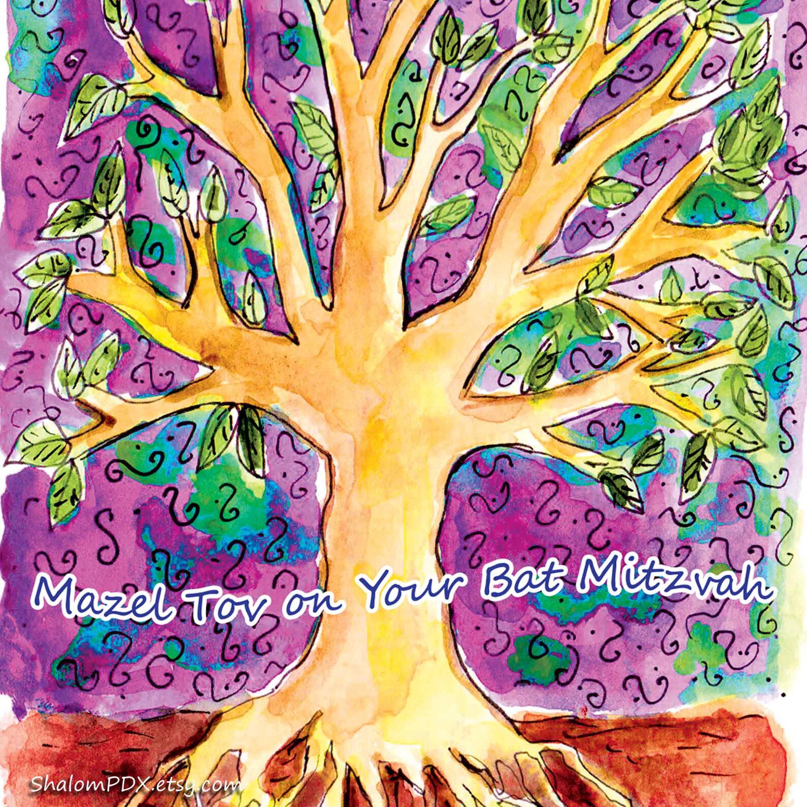 Printable Bat Mitzvah Card Digital Download Tree of Life - Etsy