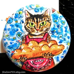 Jewish Cat Fridge Magnet Set, Jewish Food Art, Lox Bagel, Challah, Rugalach, Falafel Pita Bread, Whimsical Judaica, Funny Cat Themed Kitchen image 5