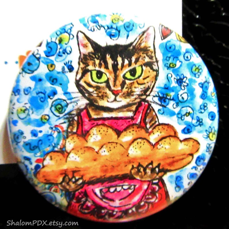 Jewish Cat Fridge Magnet Set, Jewish Food Art, Lox Bagel, Challah, Rugalach, Falafel Pita Bread, Whimsical Judaica, Funny Cat Themed Kitchen image 5