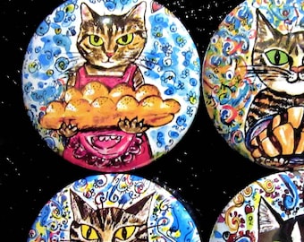 Jewish Cat Magnets, Jewish Food Art, Lox Bagel, Fridge Magnets, Challah, Rugalach, Falafel Pita Bread, Whimsical Judaica, Cat Themed Kitchen