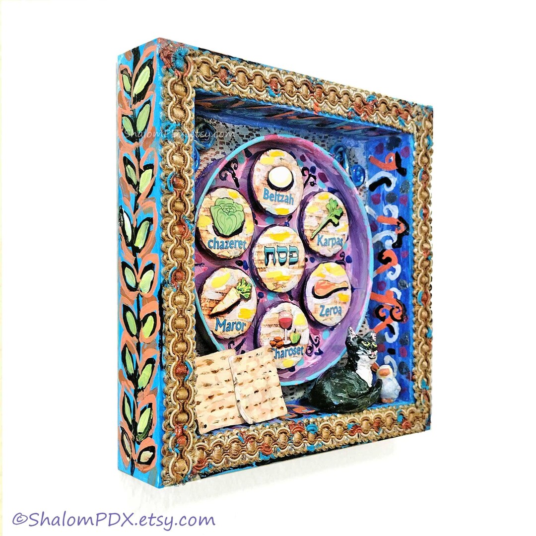 Passover Seder Plate Diorama | Hand-sculpted Cat & Dove Art | Jewish ...