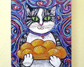 タキシード猫のハラパン絵画｜オリジナルアクリルキャンバスアート｜風変わりなユダヤ教の壁掛けアート