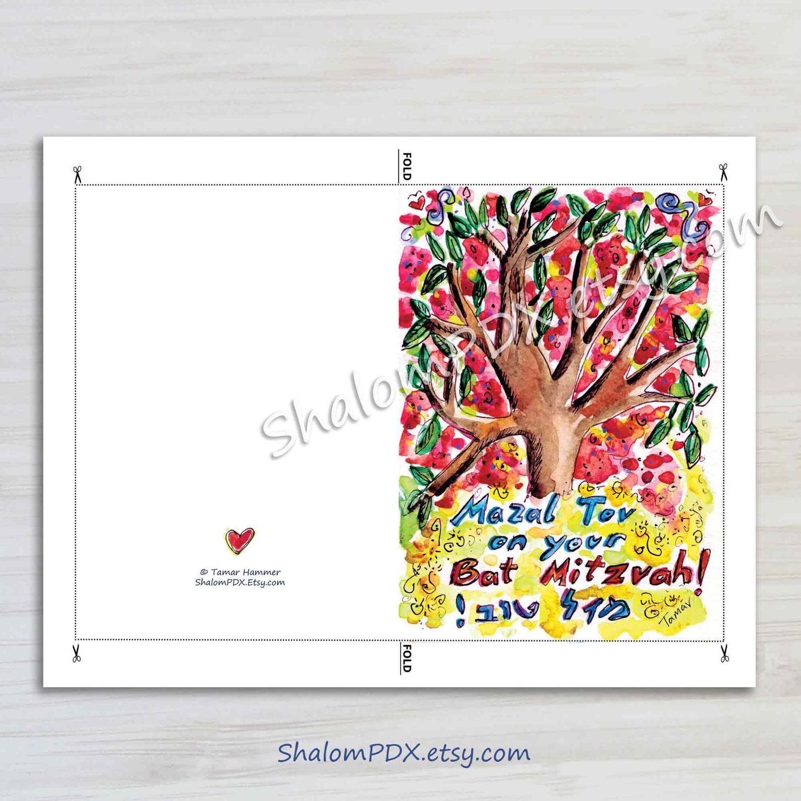 Printable Bat Mitzvah Card Digital Download Tree of Life - Etsy