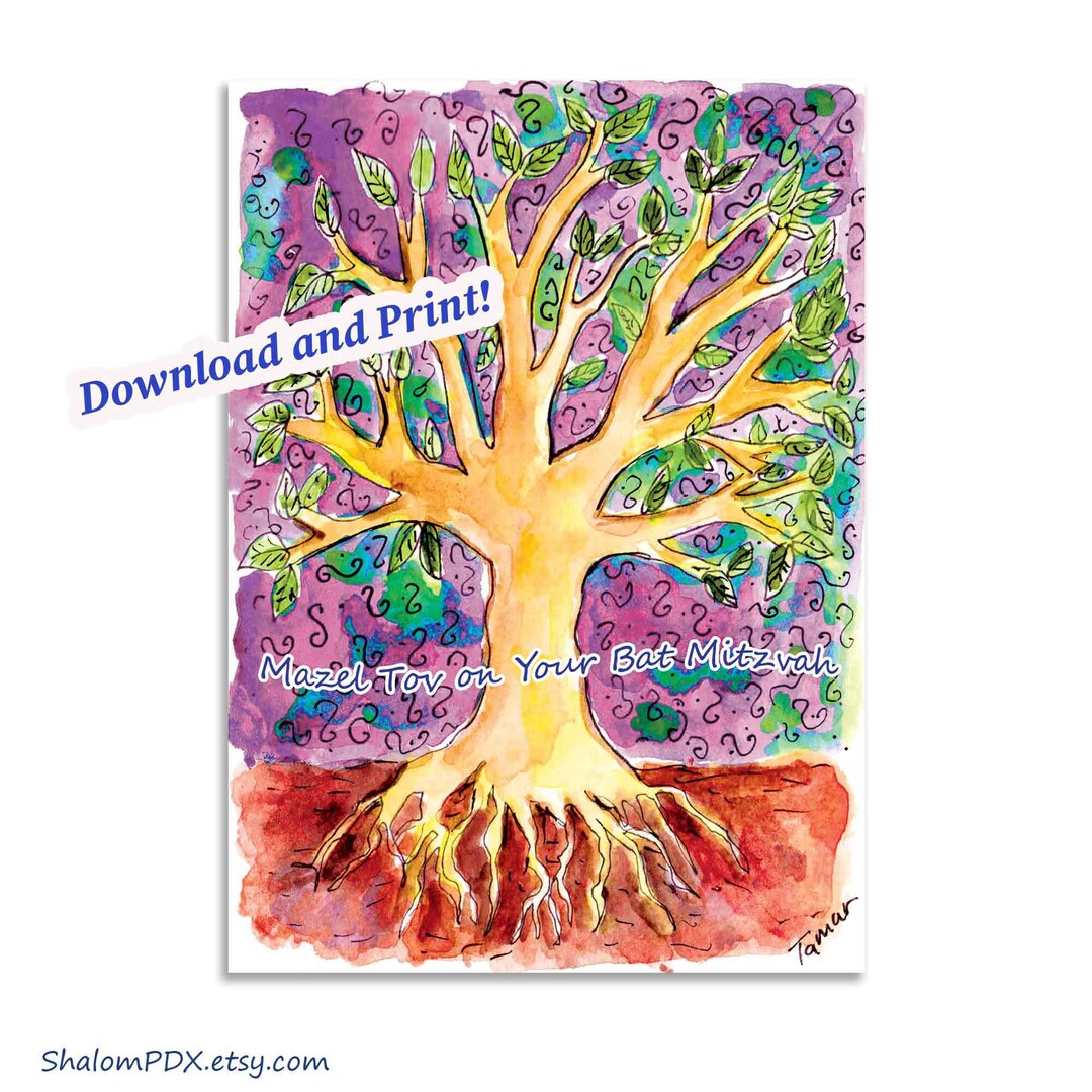 Printable Bat Mitzvah Card Digital Download Tree of Life - Etsy