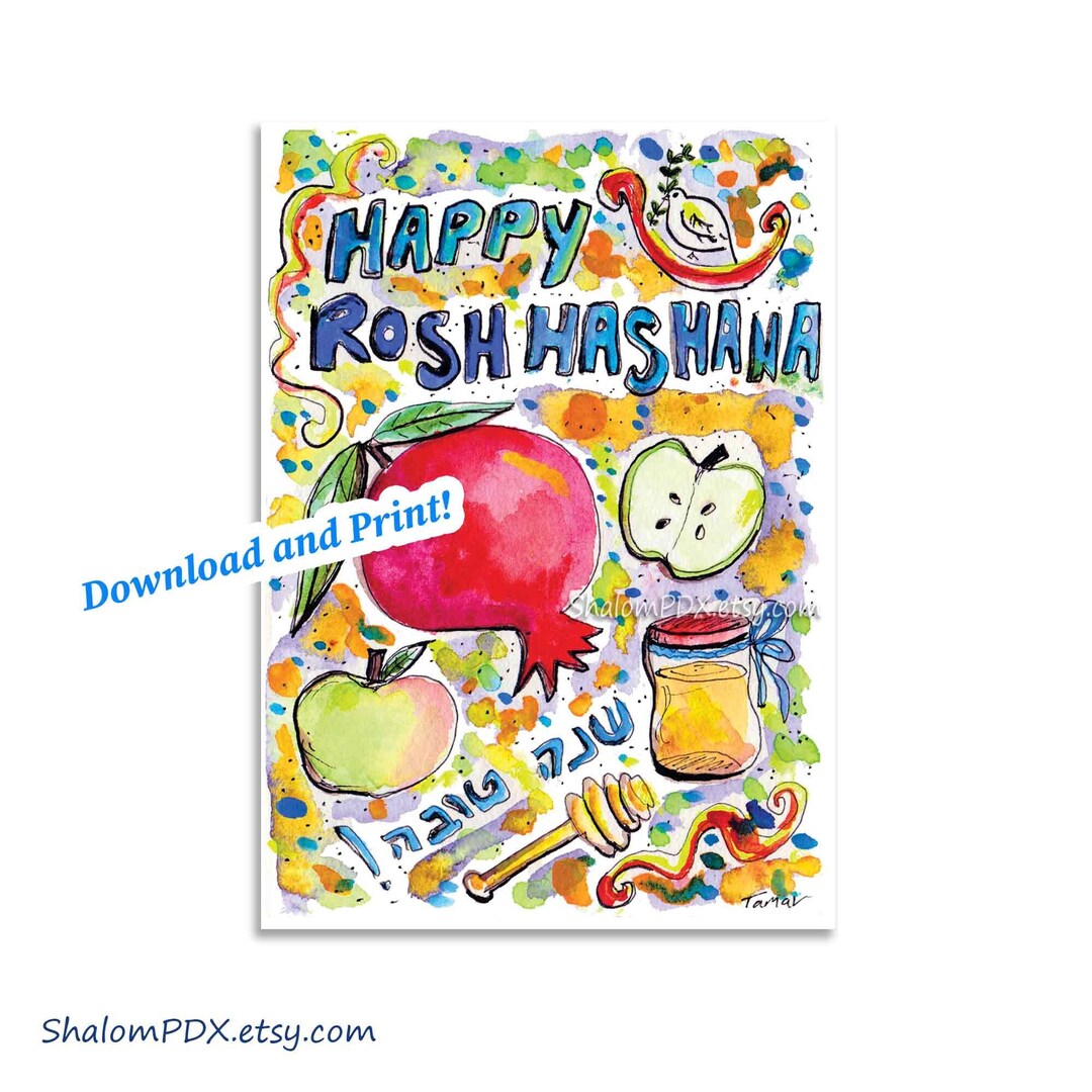 Printable Rosh Hashanah Card, Digital Download, Instant Download &amp; Print, Apple and Honey ...