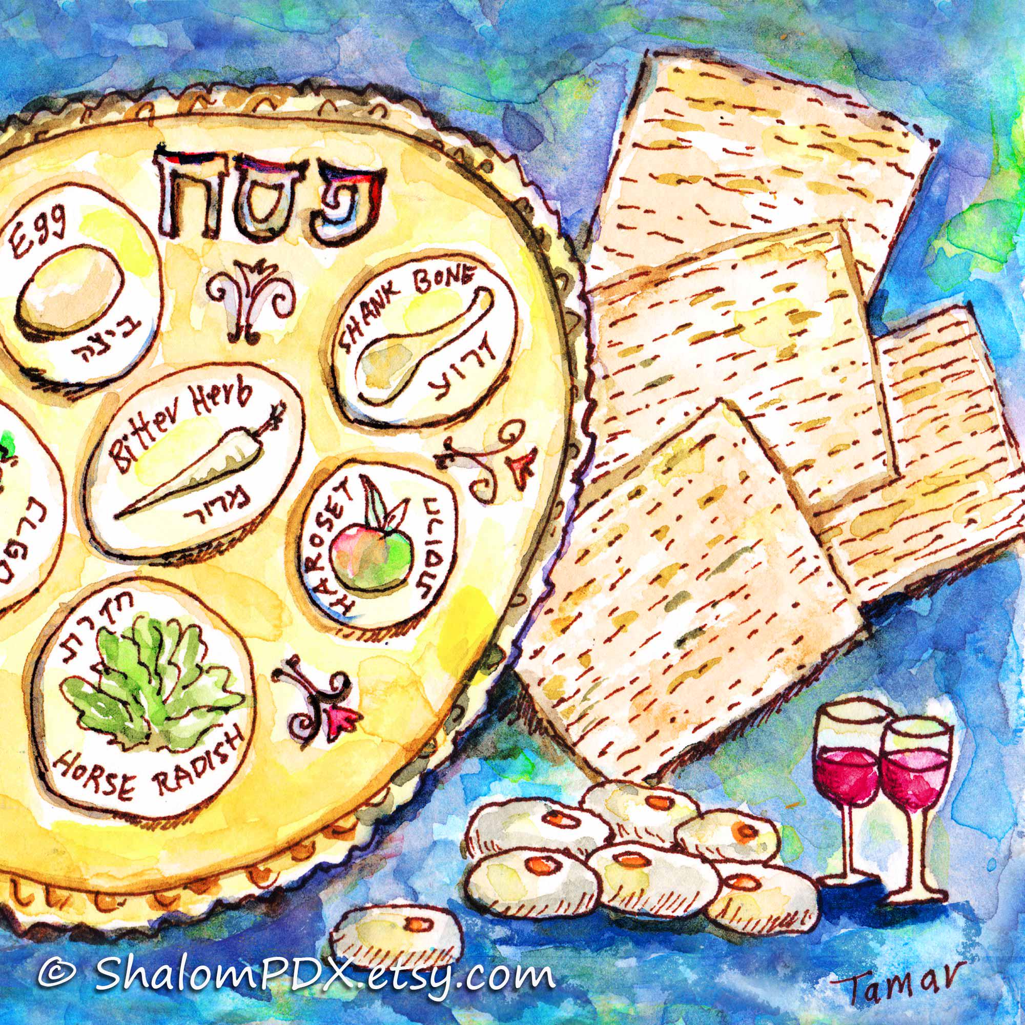 Passover Seder Plate Watercolor Art, Jewish Holiday Decor (digital ...