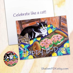 Funny Cat Birthday Card, Happy B-Day, National Bagel Day, Lox and Cream Cheese Bagel, Cat Mom Gift, Bagel Sandwich Lover, Whimsical Greeting