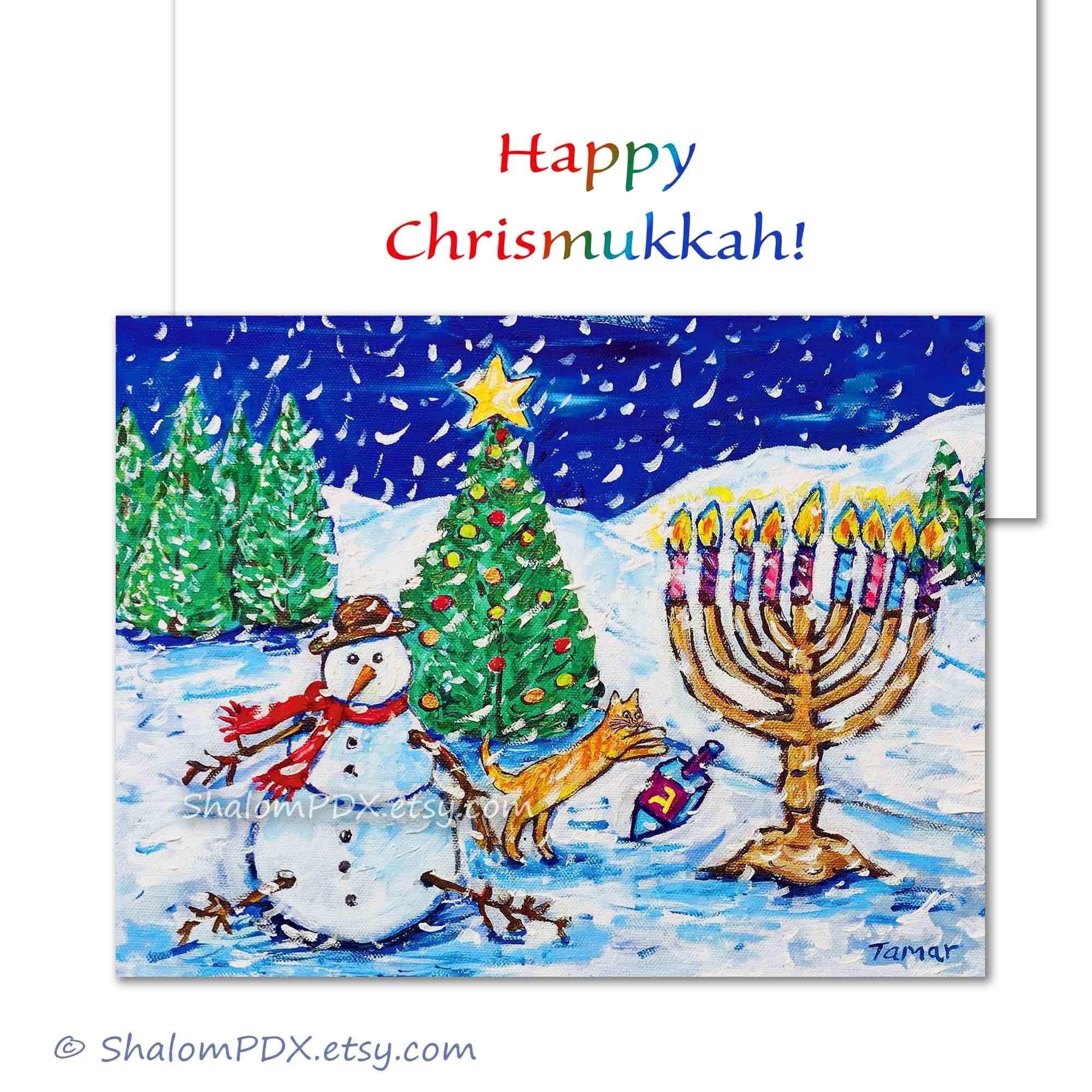 thumbnail image 2 of Interfaith Holiday Greeting Card - Hanukkah And Christmas Celebration With Ornaments Design 2 of 9