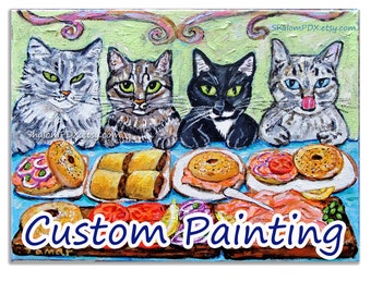 Custom Painting on Canvas, Whimsical Judaica Pet Art, Pet Portarait, Jewish Cat Dog Lover Birthday, Housewarming Gift, Jewish Food, Shalom