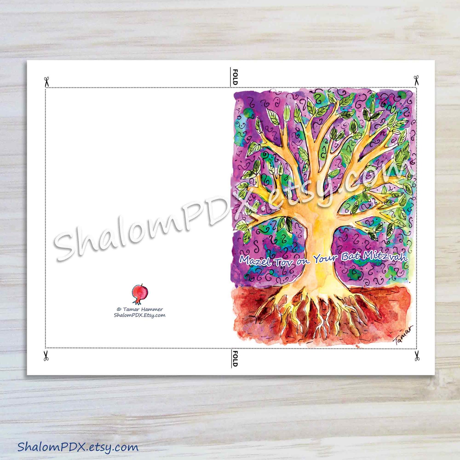 Printable Bat Mitzvah Card Digital Download Tree of Life - Etsy