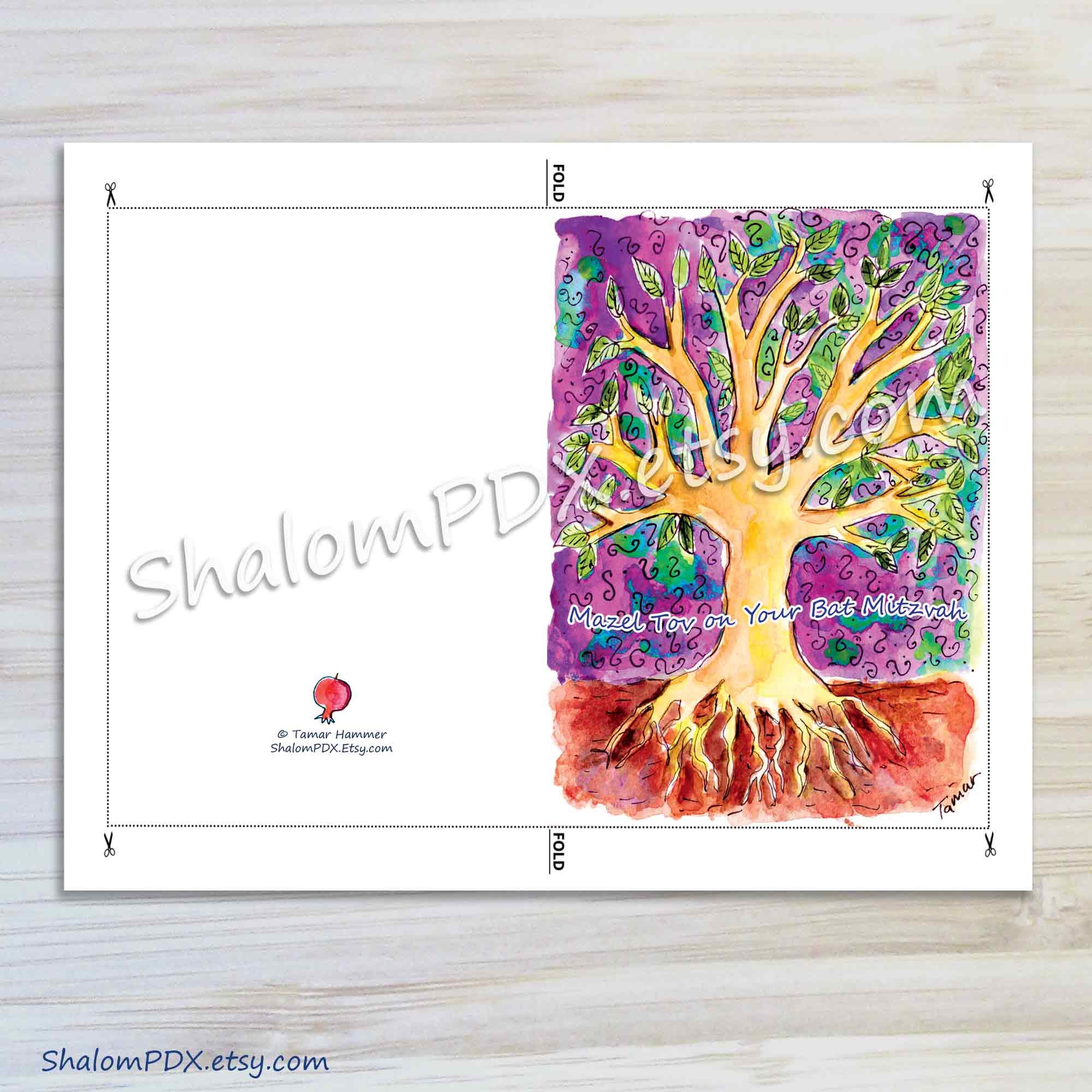 Printable Bat Mitzvah Card Digital Download Tree of Life - Etsy