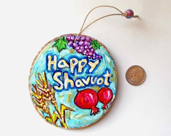 Shavuot Decoration, Judaica Art, Hand Painted Ornament, Shavuot Gift Idea, Wine Bottle Decor, Pomegranate, Original Painting, Jewish Holiday