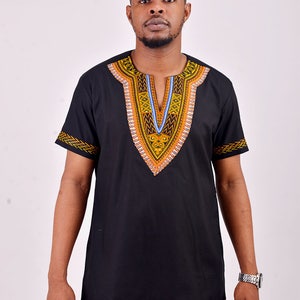 Doumba Dashiki African Traditional Shirt Attire - Black/Print