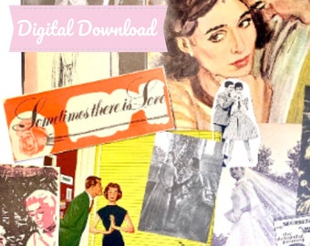 Vintage Love & Marriage Ephemera Pack: Collage, Scrapbook Kit (Printable)