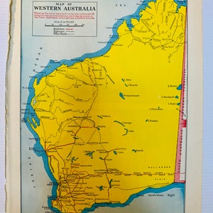 Vintage 1950 Western Australia Map, for framing-  junk journals, scrapbooking, card making, altered art