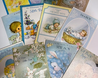 Vintage mixed Baby Boy Greeting Cards MIXED PACK junk journaling nursery decor retro papercraft scrapbooking birth ephemera