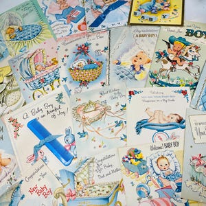 Cartões de nascimento de bebê VINTAGE - itens originais retrô para scrapbooking, chá de bebê, artesanato de parto, diário de lixo e clip art