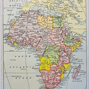 Vintage 1950 AFRICA african continent Map, for framing-  junk journals, scrapbooking, card making, altered art
