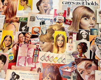Vintage Hair, Beauty, Cosmetics collage pack - glamour Ephemera Junk journal | 30 pieces | collage kit | 1960’s