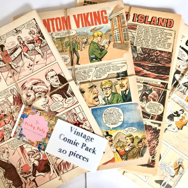 Vintage Comic Pages Ephemera Pack | junk journal kit | ephemera | collaging kit | smash books | decoupage